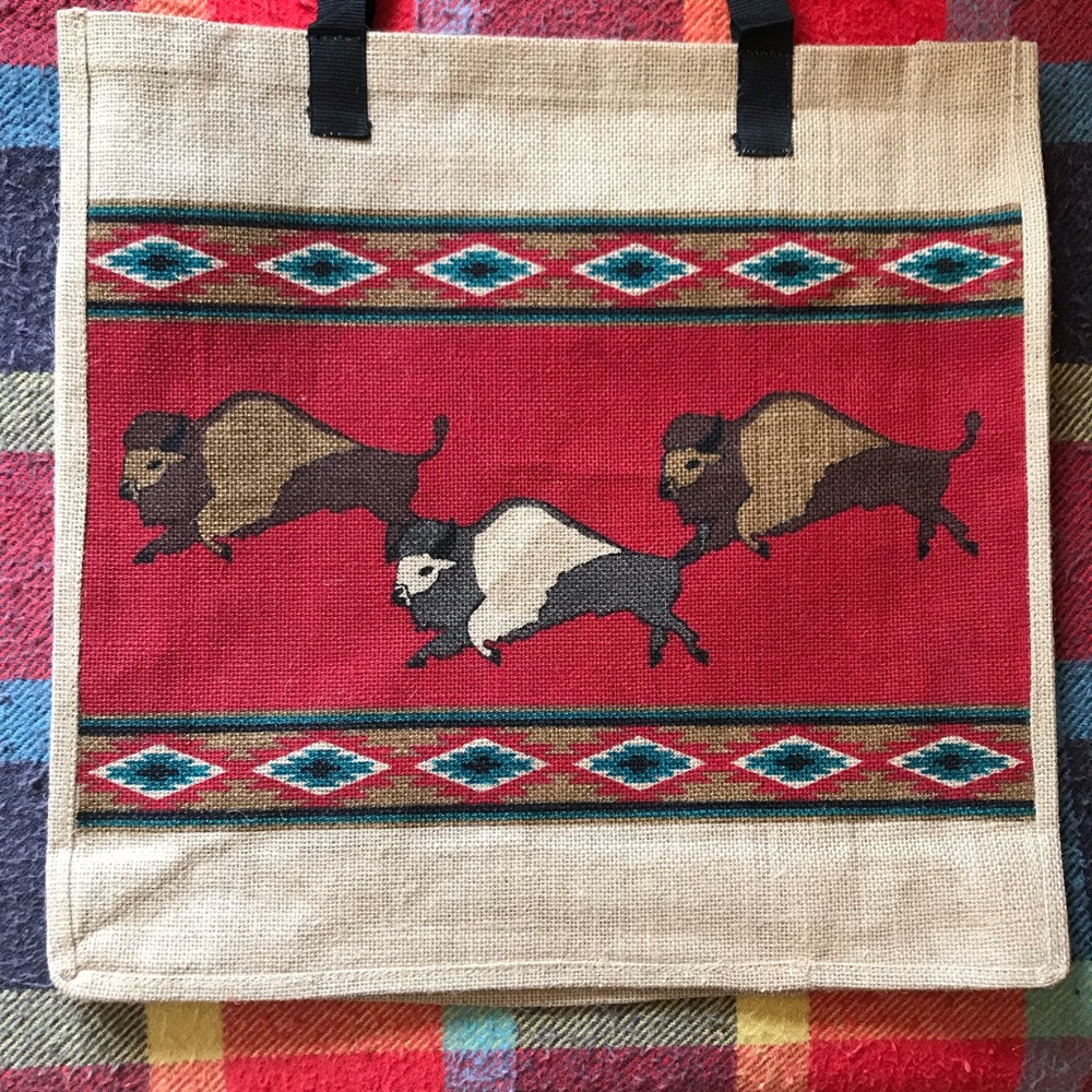 ❤️Large Red Jute Tote with Buffalo